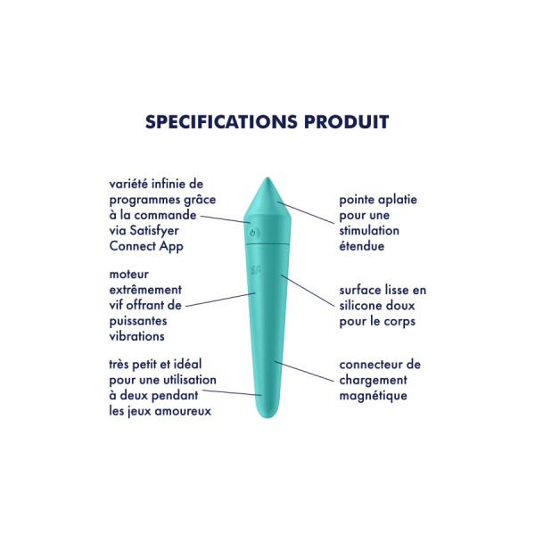 Vibromasseur connecté turquoise USB Ultra Power Bullet 8 Satisfyer 